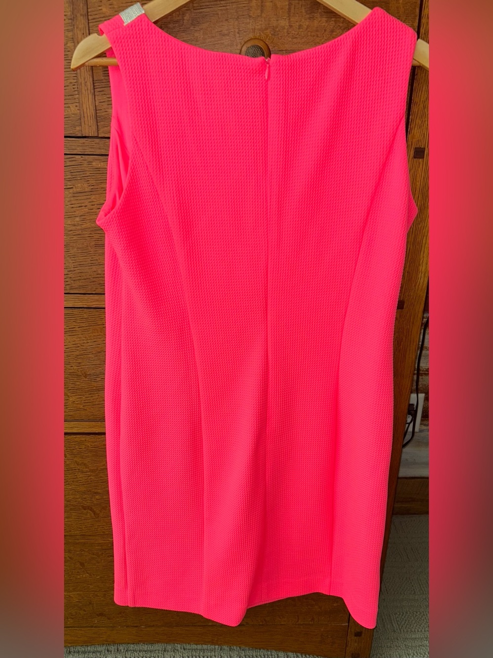Vince Camuto Bright Coral Pink Dress with Silver Embroidered V-Neck - Picture 6 of 6